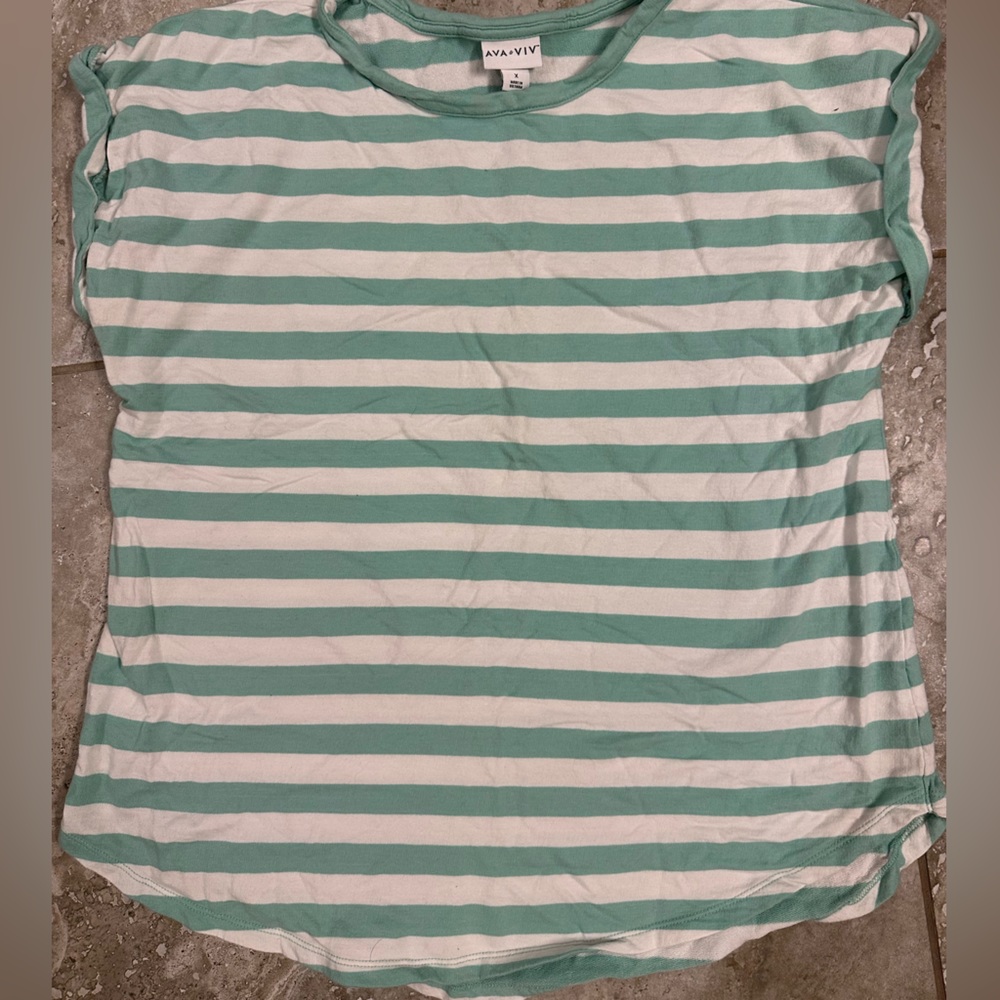 AVA & VIV Women’s oversized short sleeve shirt |Size: Large | Color | teal/white